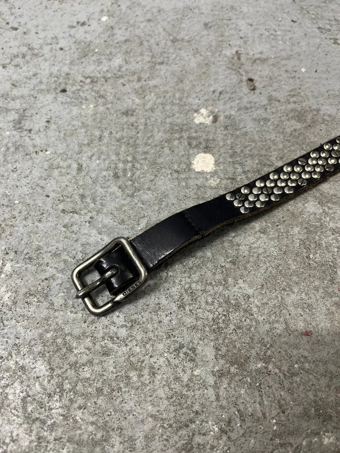 2000s Diesel Studded Black Leather Belt XJwATaR 5