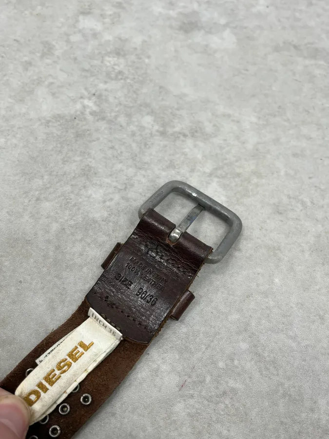 2000s Diesel Studded Brown Leather Belt vGGMKhE 5
