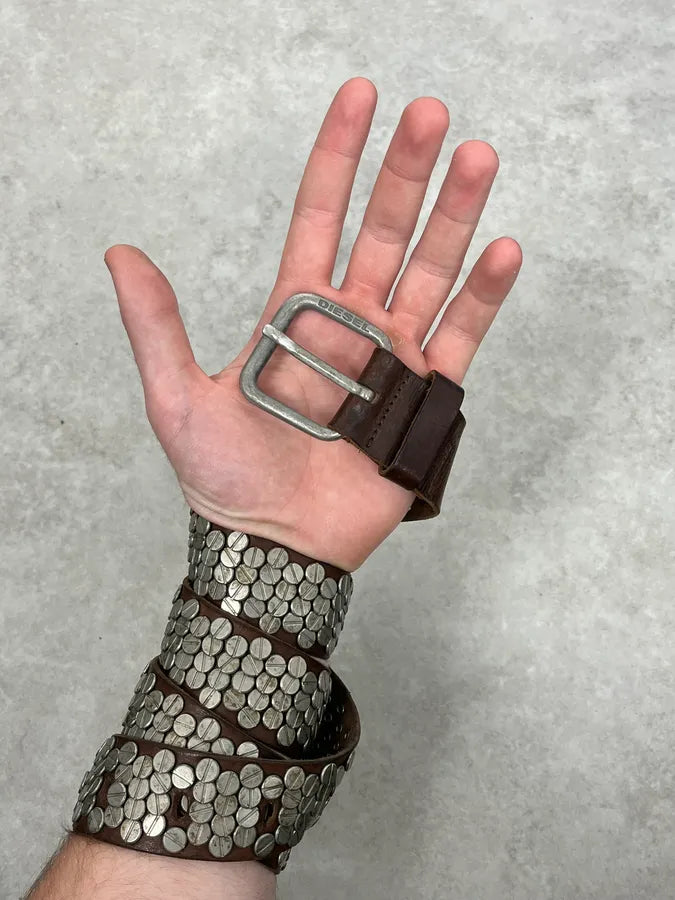 2000s Diesel Studded Brown Leather Belt vGGMKhE 1