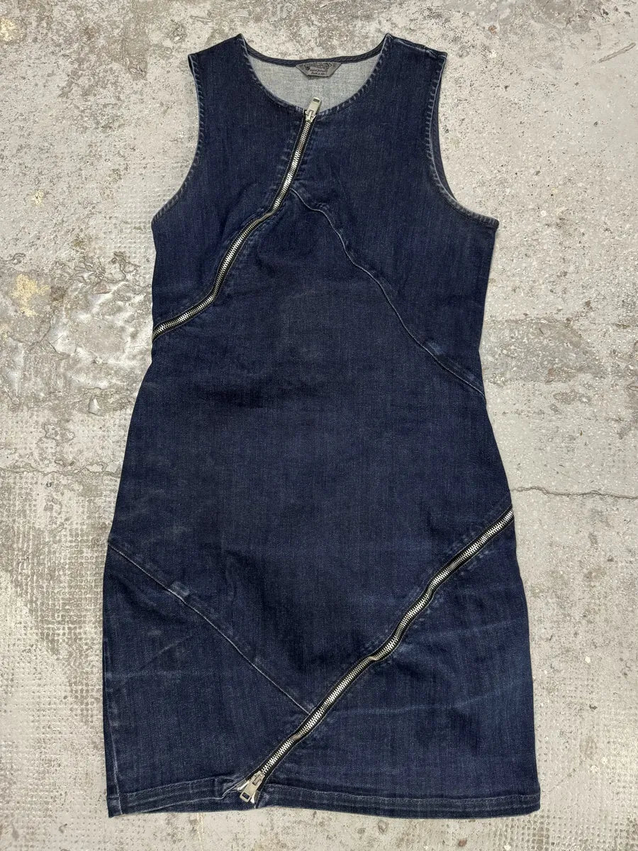 2000s Diesel Tornado Zip Blue Denim Dress jVrilzI 0
