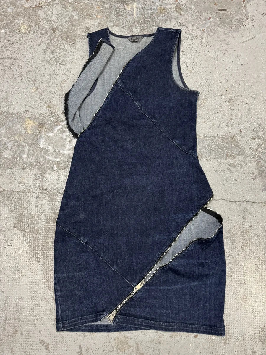 2000s Diesel Tornado Zip Blue Denim Dress jVrilzI 2