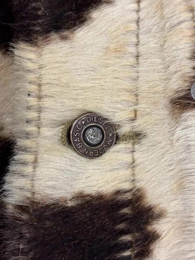 2000s Diesel Western Cow Fur Black Leather Trucker Jacket BXQzgjs 8