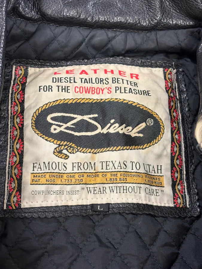 2000s Diesel Western Cow Fur Black Leather Trucker Jacket BXQzgjs 11