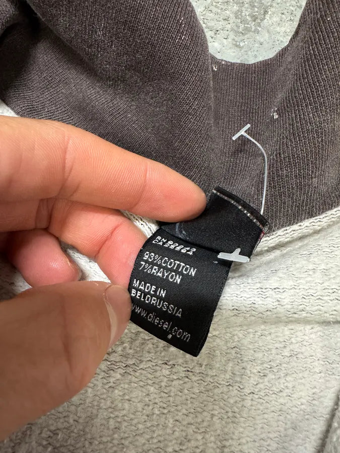 2000s Diesel White & Brown Washed Sweater (L) 9