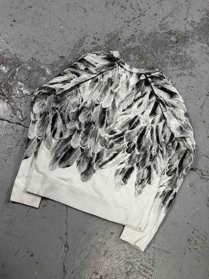 2000s Diesel White & Grey Feather Print Sweater hnlHGHw 5