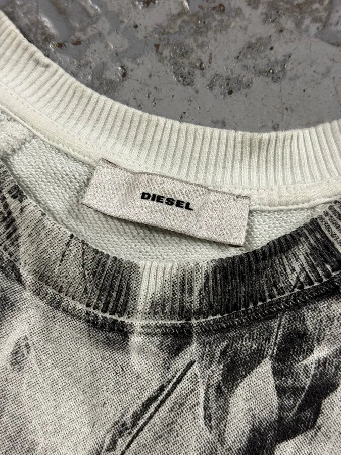 2000s Diesel White & Grey Feather Print Sweater hnlHGHw 9