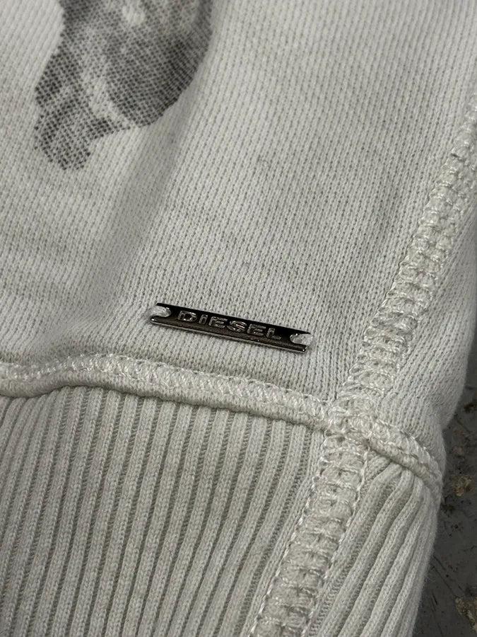 2000s Diesel White & Grey Feather Print Sweater hnlHGHw 8