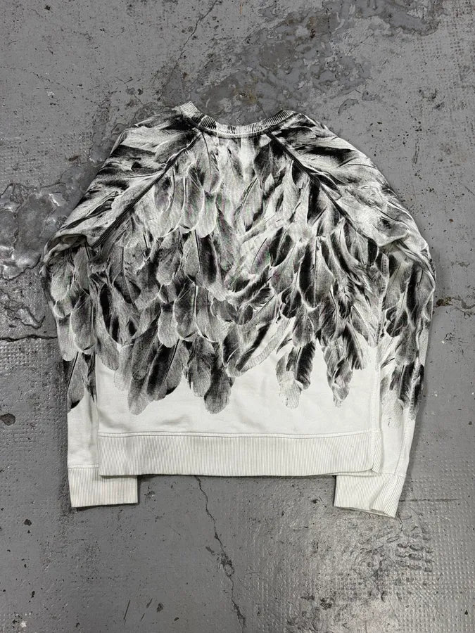 2000s Diesel White & Grey Feather Print Sweater hnlHGHw 3