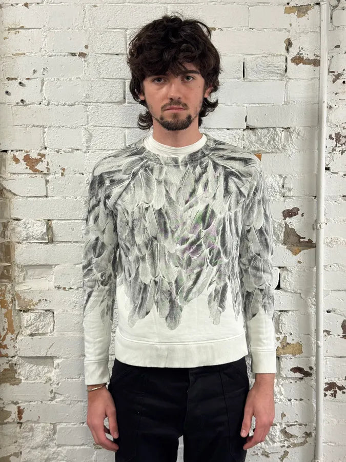 2000s Diesel White & Grey Feather Print Sweater hnlHGHw 1