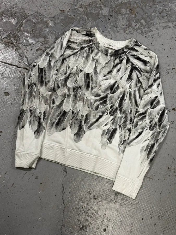 2000s Diesel White & Grey Feather Print Sweater hnlHGHw 4