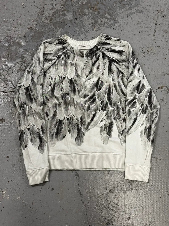 2000s Diesel White & Grey Feather Print Sweater hnlHGHw 0