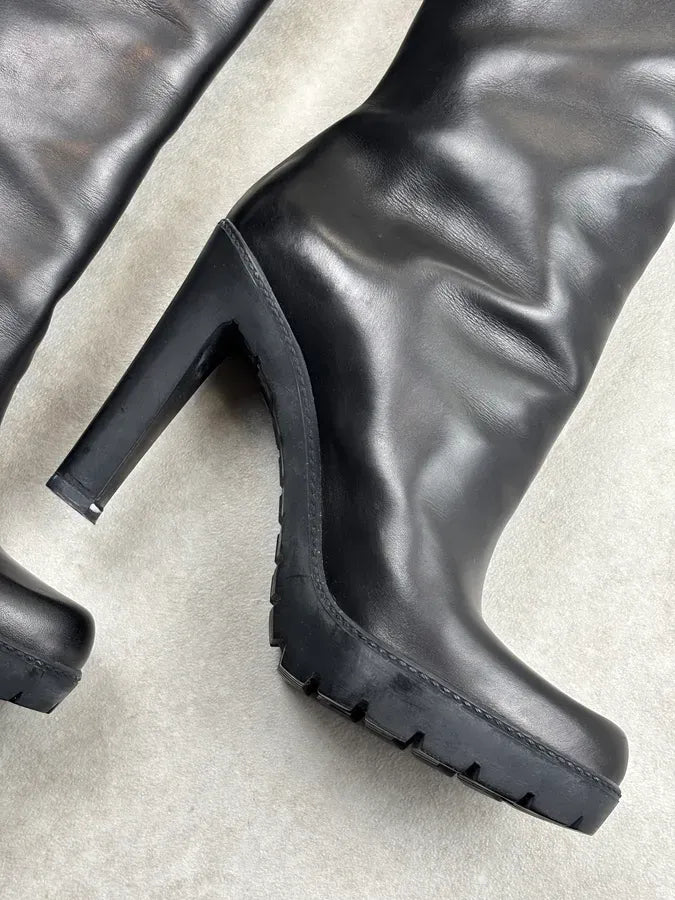 2000s Dior Black Leather Platform Ankle Boots by John Galliano CCuXgXJ 12