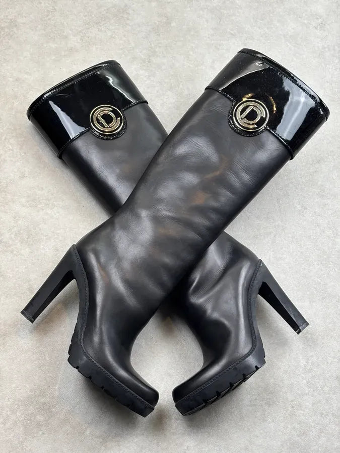 2000s Dior Black Leather Platform Ankle Boots by John Galliano CCuXgXJ 13