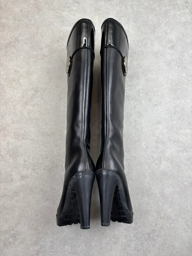 2000s Dior Black Leather Platform Ankle Boots by John Galliano CCuXgXJ 14