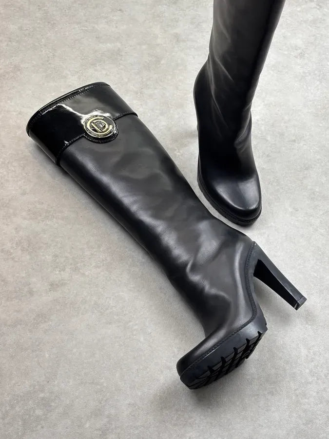 2000s Dior Black Leather Platform Ankle Boots by John Galliano CCuXgXJ 18