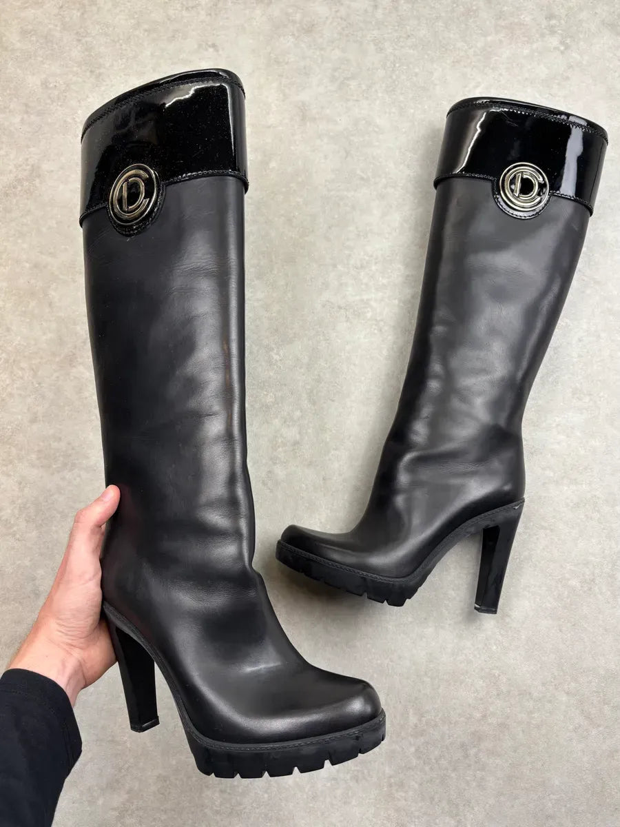 2000s Dior Black Leather Platform Ankle Boots by John Galliano CCuXgXJ 2