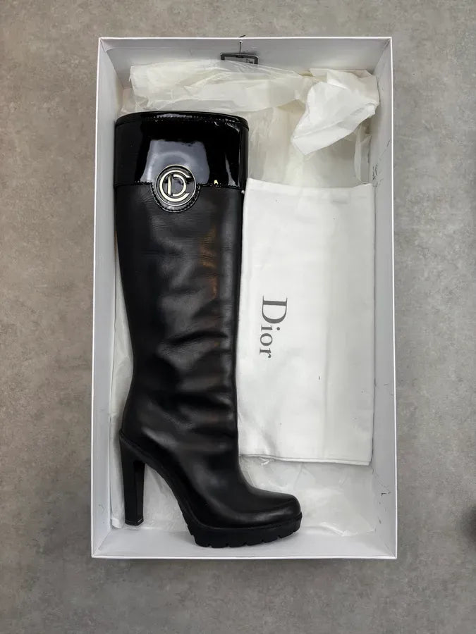 2000s Dior Black Leather Platform Ankle Boots by John Galliano CCuXgXJ 4