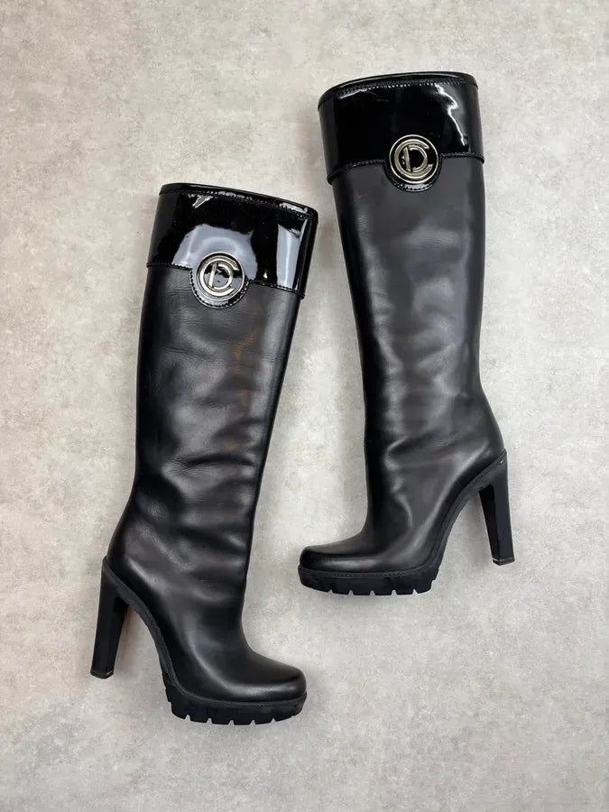 2000s Dior Black Leather Platform Ankle Boots by John Galliano CCuXgXJ 7