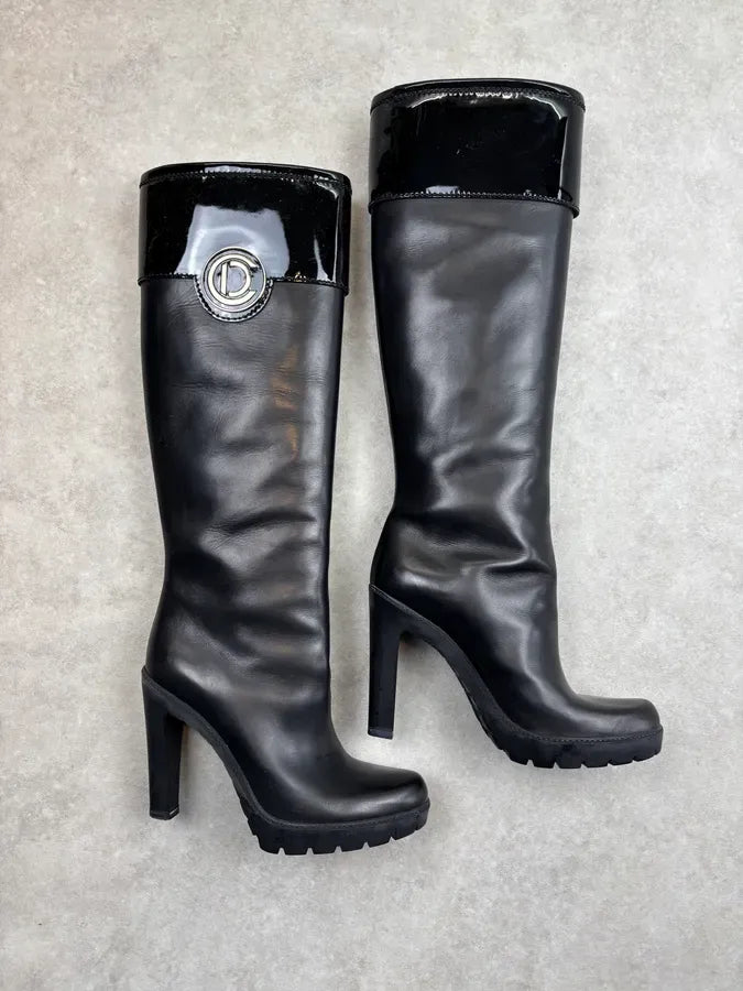 2000s Dior Black Leather Platform Ankle Boots by John Galliano CCuXgXJ 8