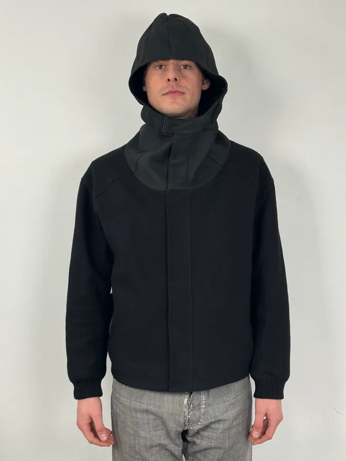 2010s Dior Black Wool & Leather Hooded Cozy Jacket by Kris Van Assche UrhyaKY 3