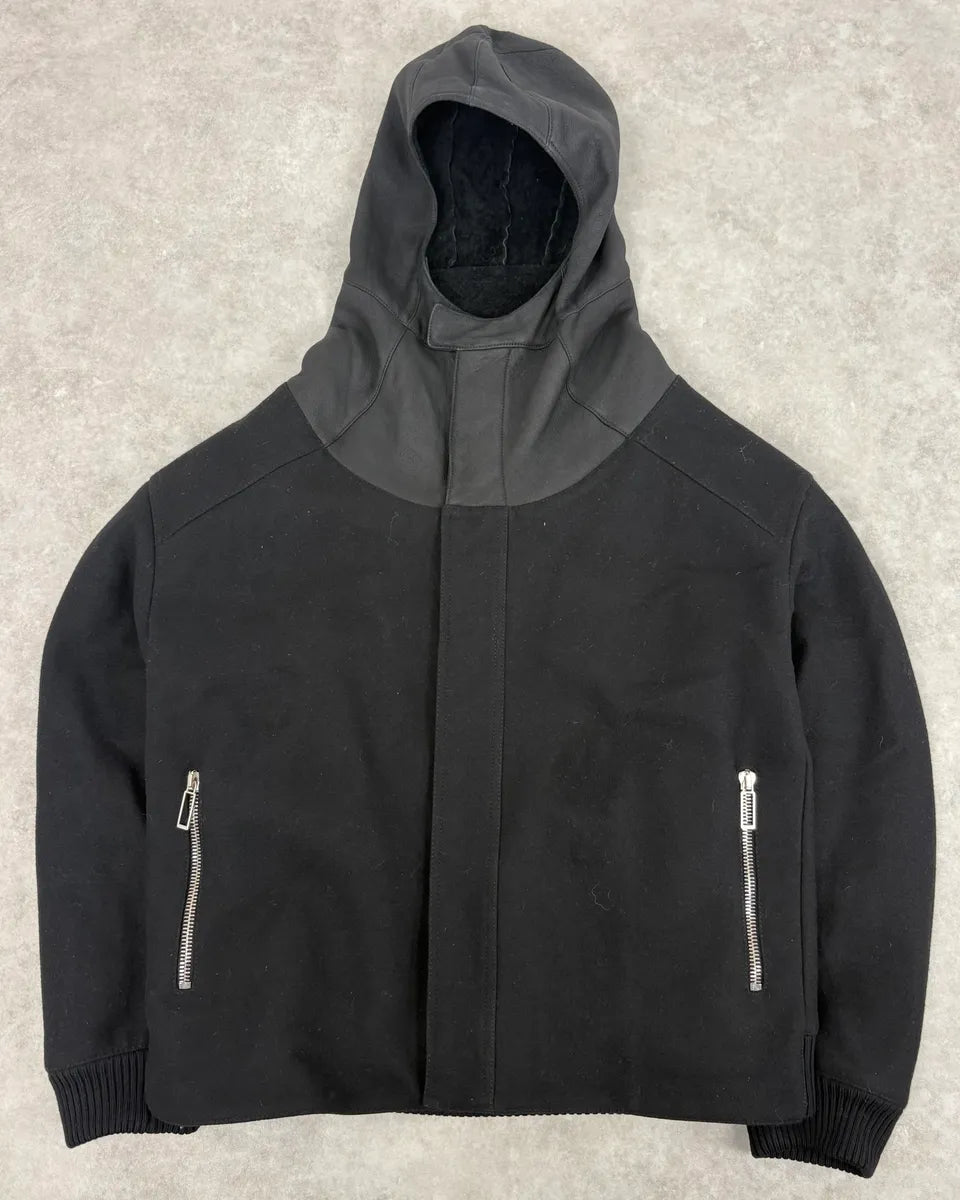 2010s Dior Black Wool & Leather Hooded Cozy Jacket by Kris Van Assche UrhyaKY 0