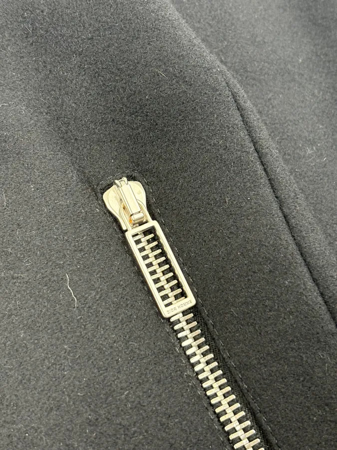 2010s Dior Black Wool & Leather Hooded Cozy Jacket by Kris Van Assche UrhyaKY 6