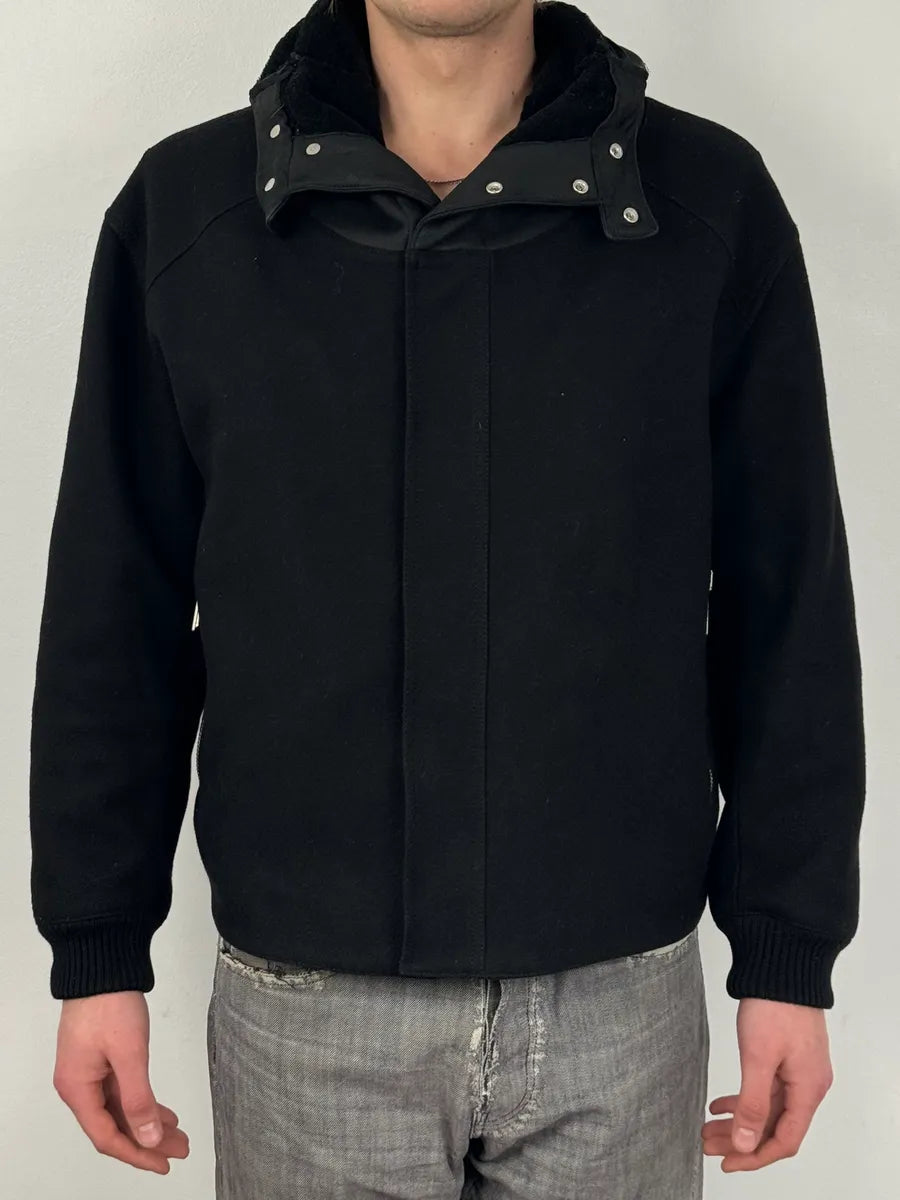 2010s Dior Black Wool & Leather Hooded Cozy Jacket by Kris Van Assche UrhyaKY 1