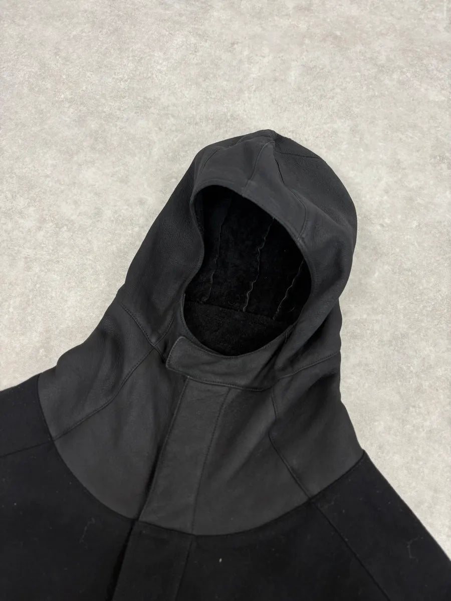 2010s Dior Black Wool & Leather Hooded Cozy Jacket by Kris Van Assche UrhyaKY 4