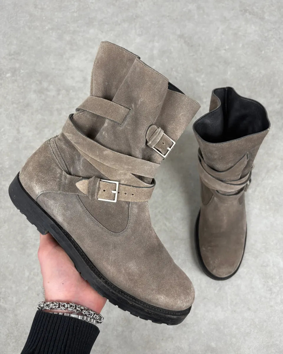 2000s Dior Brown Camel Suede Leather Buckle Boots mluOZtX 0