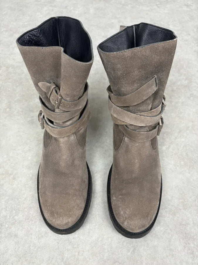 2000s Dior Brown Camel Suede Leather Buckle Boots mluOZtX 1