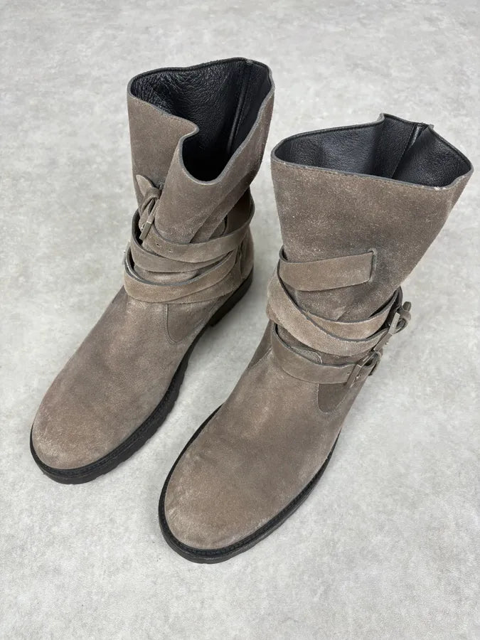 2000s Dior Brown Camel Suede Leather Buckle Boots mluOZtX 2