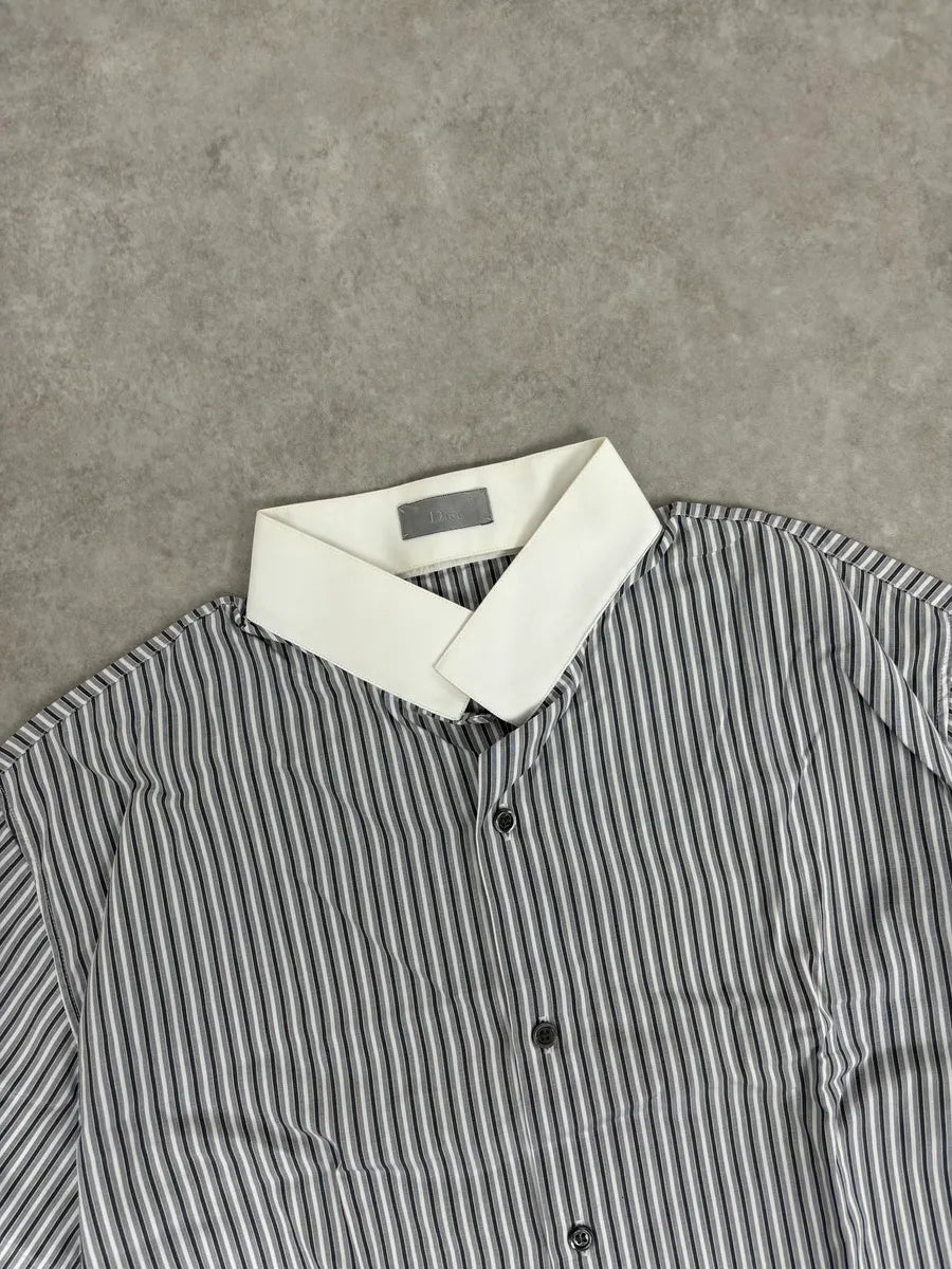 SS2008 Dior Premium White Blue & Grey Striped Classy Shirt ADhvQQr 3