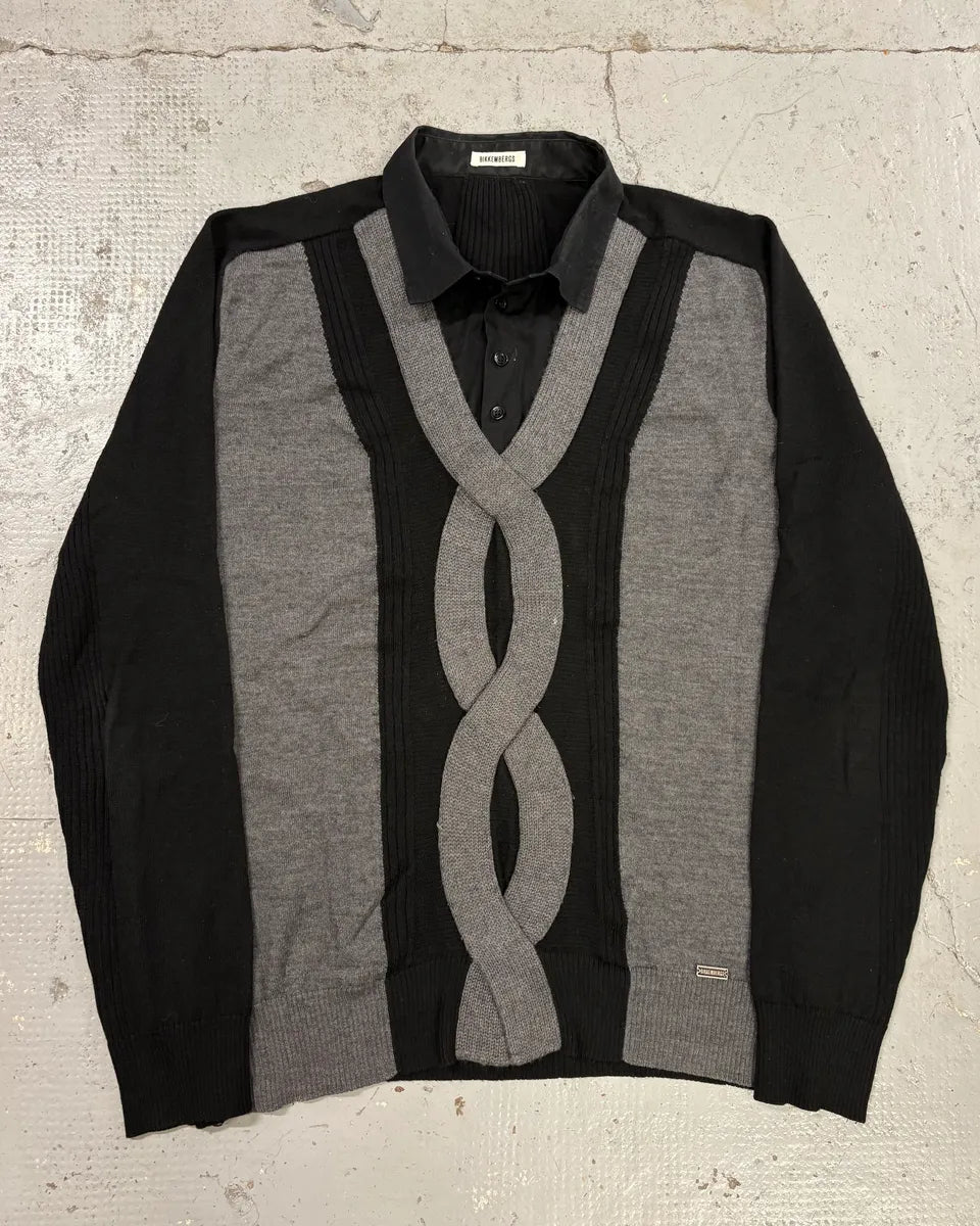 2000s Dirk Bikkembergs Black Merino Wool Contrast Hybrid Shirt & Sweater bRVgEUQ 2