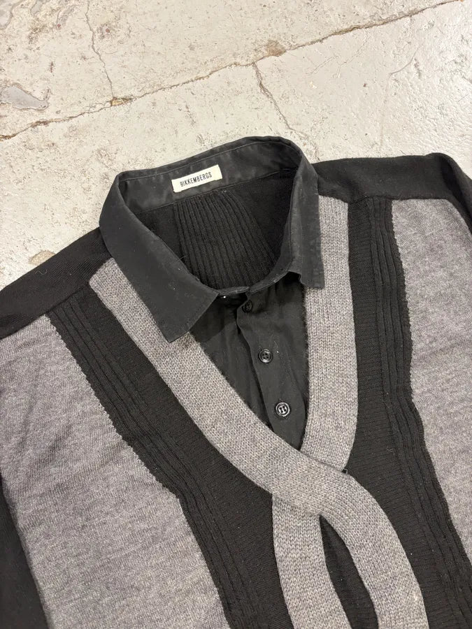 2000s Dirk Bikkembergs Black Merino Wool Contrast Hybrid Shirt & Sweater bRVgEUQ 4