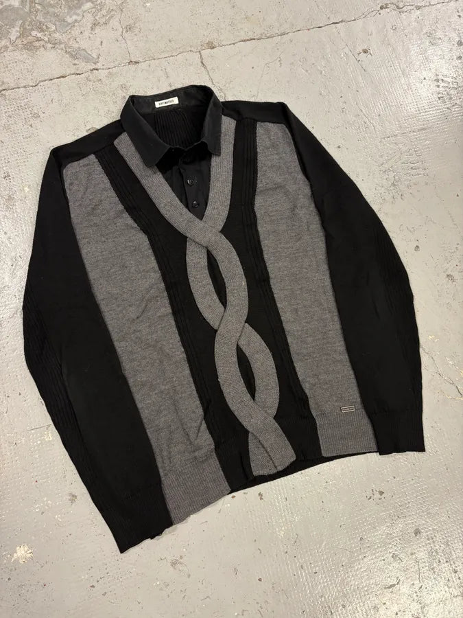 2000s Dirk Bikkembergs Black Merino Wool Contrast Hybrid Shirt & Sweater bRVgEUQ 3