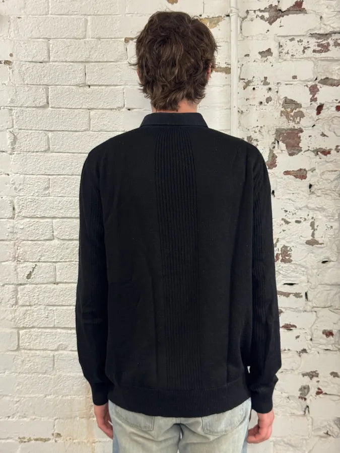 2000s Dirk Bikkembergs Black Merino Wool Contrast Hybrid Shirt & Sweater bRVgEUQ 1