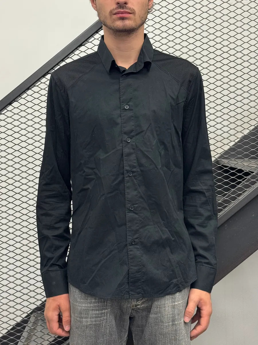 2000s Dirk Bikkembergs Black Mesh Hybrid Military Shirt RqGAEbc 1