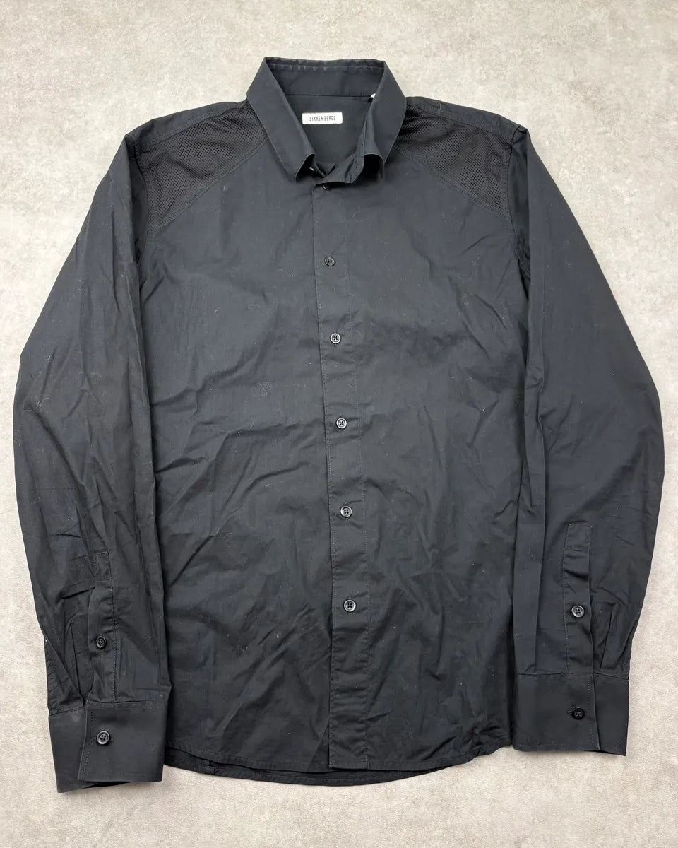 2000s Dirk Bikkembergs Black Mesh Hybrid Military Shirt RqGAEbc 0