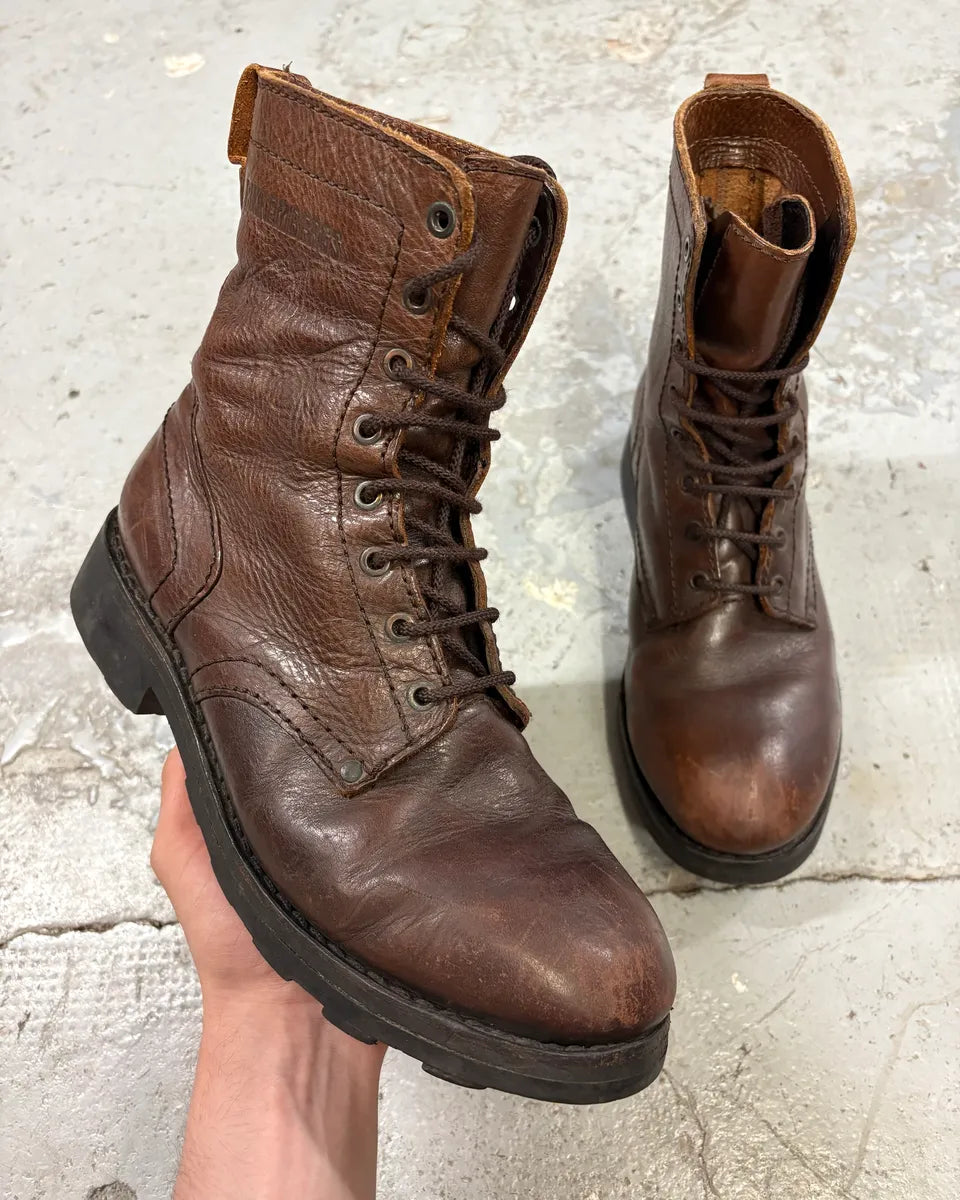 2000s Dirk Bikkembergs Brown Eroded Leather Combat Boots (44eu/us10) KNJmVXZ 0