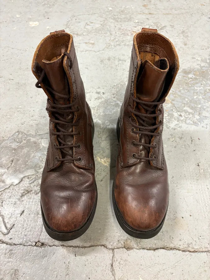 2000s Dirk Bikkembergs Brown Eroded Leather Combat Boots (44eu/us10) KNJmVXZ 1