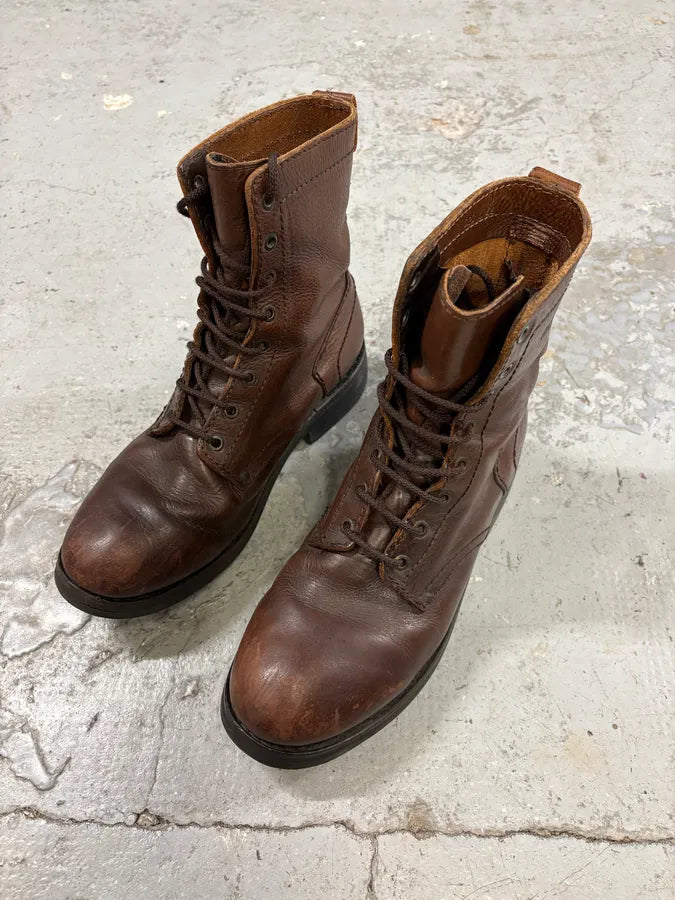 2000s Dirk Bikkembergs Brown Eroded Leather Combat Boots (44eu/us10) KNJmVXZ 2