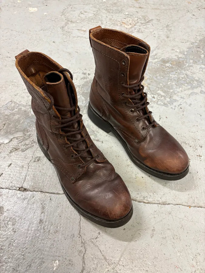 2000s Dirk Bikkembergs Brown Eroded Leather Combat Boots (44eu/us10) KNJmVXZ 3