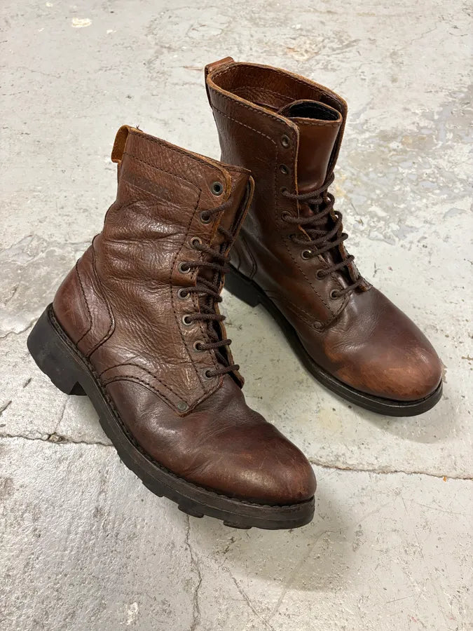 2000s Dirk Bikkembergs Brown Eroded Leather Combat Boots (44eu/us10) KNJmVXZ 4