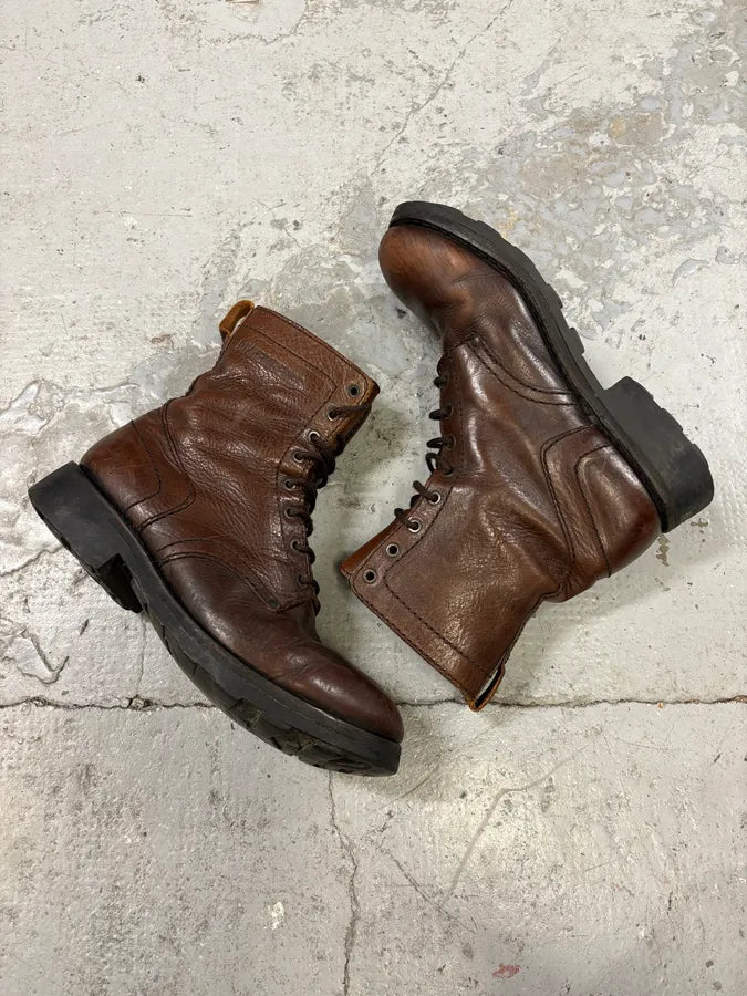 2000s Dirk Bikkembergs Brown Eroded Leather Combat Boots (44eu/us10) KNJmVXZ 5