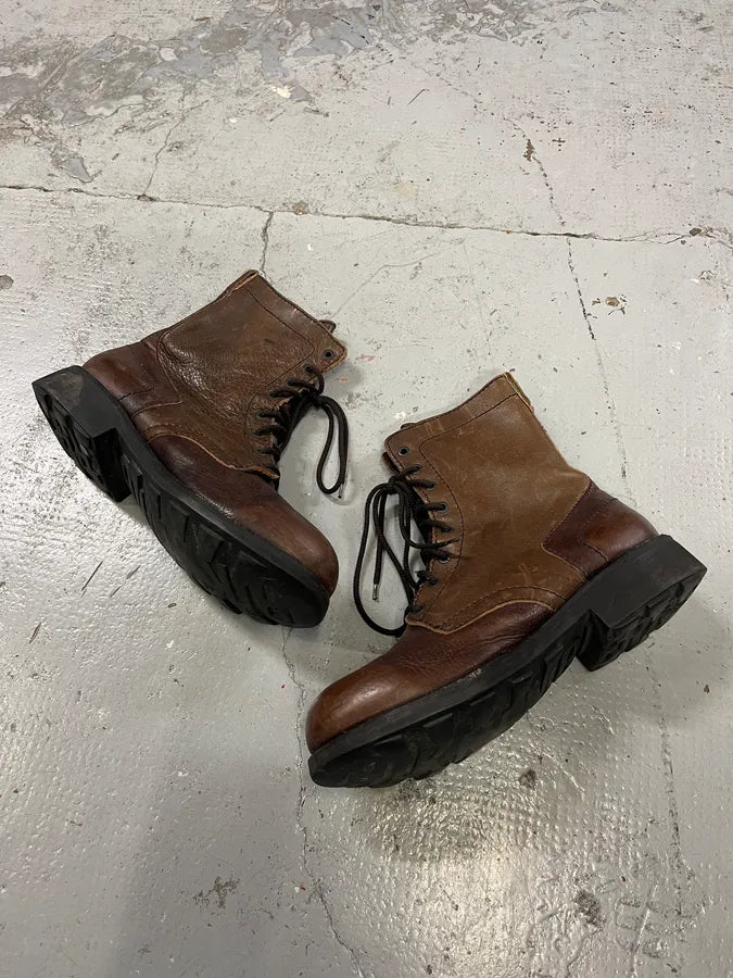 2000s Dirk Bikkembergs Brown Leather Combat Boots GFdxUlq 2