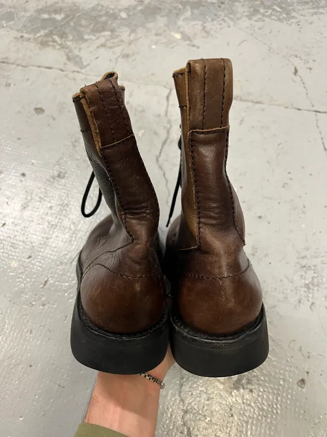 2000s Dirk Bikkembergs Brown Leather Combat Boots GFdxUlq 3