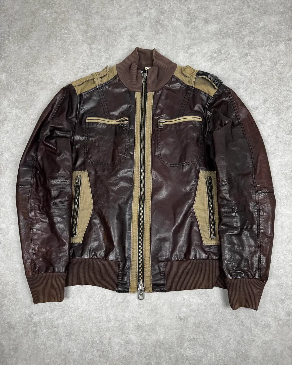 2000s Dirk Bikkembergs Brown Military Leather Jacket MCfnRgY 0