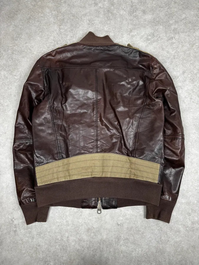 2000s Dirk Bikkembergs Brown Military Leather Jacket MCfnRgY 1