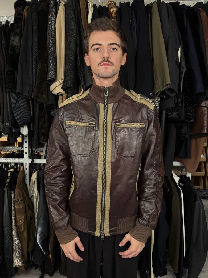 2000s Dirk Bikkembergs Brown Military Leather Jacket MCfnRgY 2