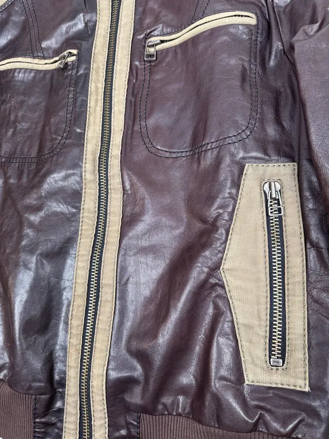 2000s Dirk Bikkembergs Brown Military Leather Jacket MCfnRgY 5